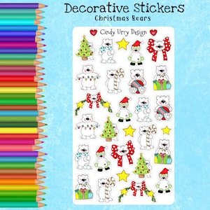Christmas Bears Planner Stickers, Holiday Decoration Art (7x4 in)