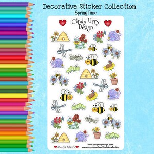 Spring Time Cute Stickers, Deco Sticker Sheet, Planner, Journal Sticker Sheet. Bee Hive, Bugs, Snail, Caterpillar. Mothers Day Gift.