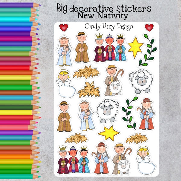 New Nativity Winter Decor Sticker. Bigger Sticker to Compliment Smaller Sets. Journal, Planner, Scrapbook, Envelope etc. Hand Drawn Artwork