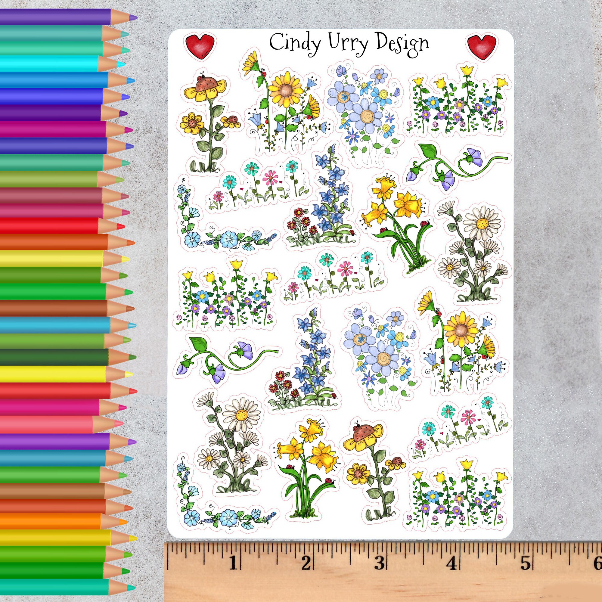Floral Stickers: Hand-drawn Colorful Flower Decals for Journal Planner ...