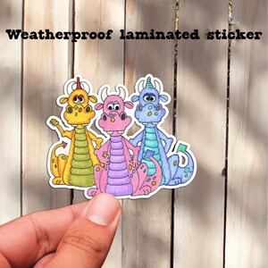Colorful Dragons Vinyl Sticker, Weatherproof Laminated Decal, Art by Cindy Urry