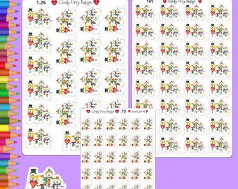 May include: A sheet of stickers featuring a snowman family design. The stickers are available in three sizes: 1.25 inches, 1 inch, and 0.75 inches. The stickers are printed on clear, glossy paper and are perfect for adding a festive touch to your planner, journal, or other craft projects.
