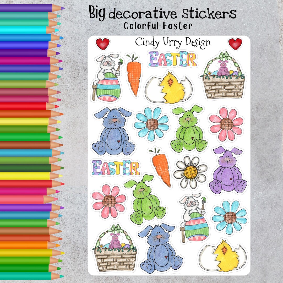 Colorful Easter Bigger Stickers: Hand-drawn Journal, Planner Stickers ...