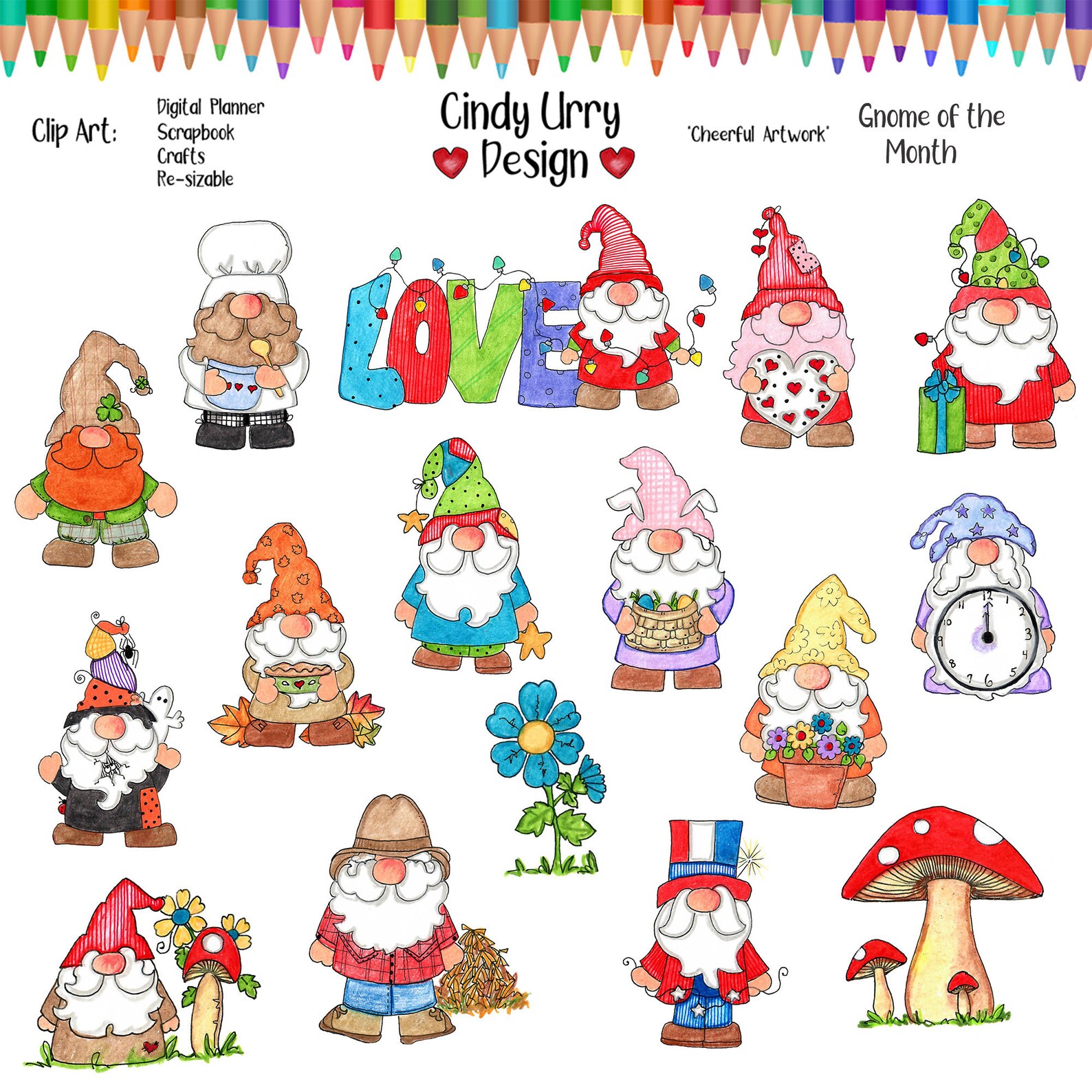 Gnome of the month clipart set. Holiday gnomes Seasonal Etsy