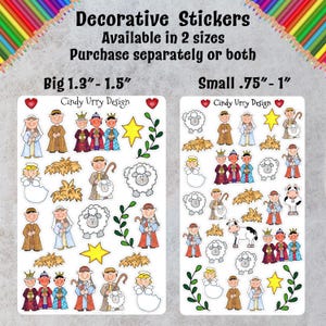New Nativity Winter Decor Sticker 2 Sizes Available. To Decorate your Journals, Planners, etc. Scrapbook, Envelope Hand Drawn Art Cindy Urry