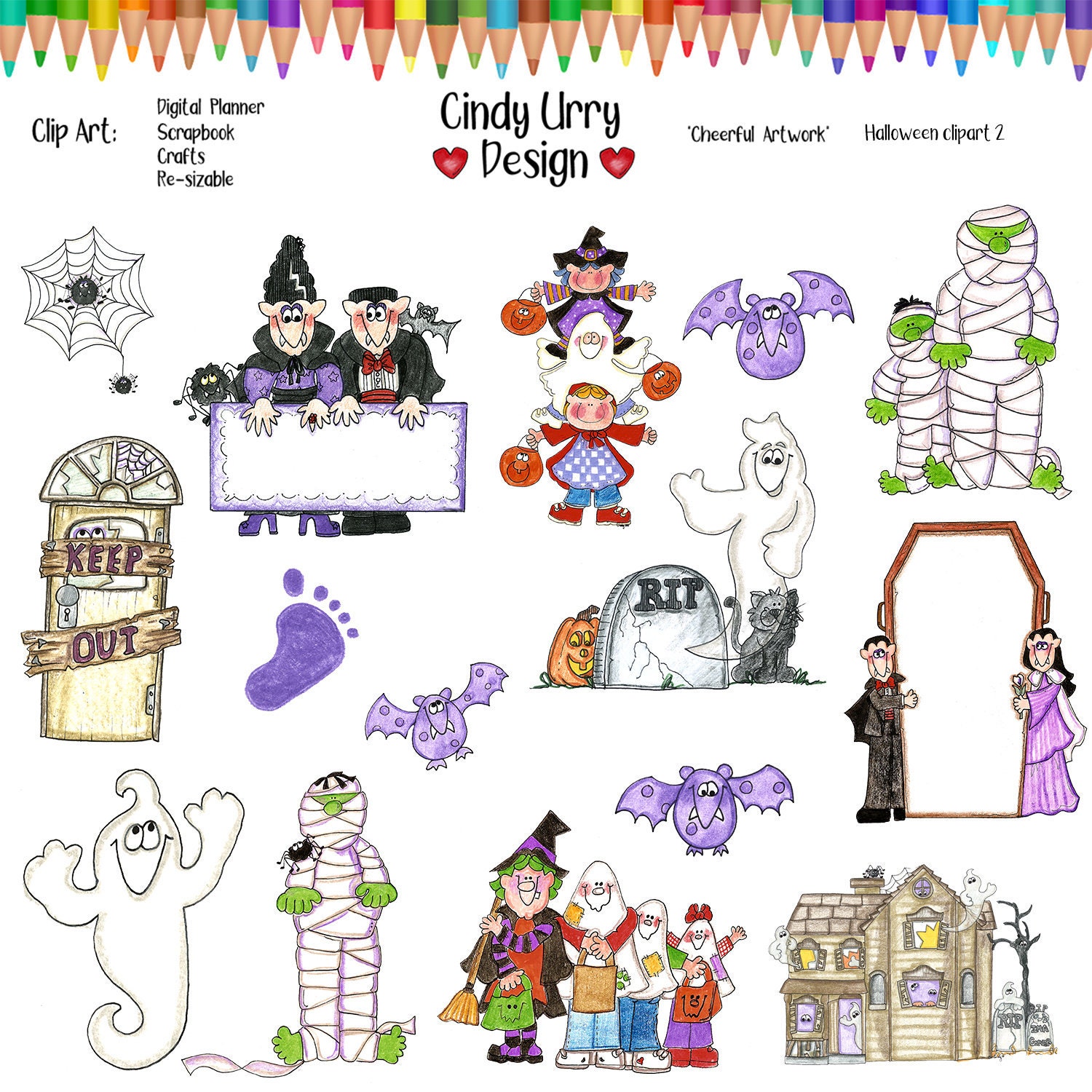 Halloween Clipart Set 2 Mummy Dracula Costume Bats Spider Etsy