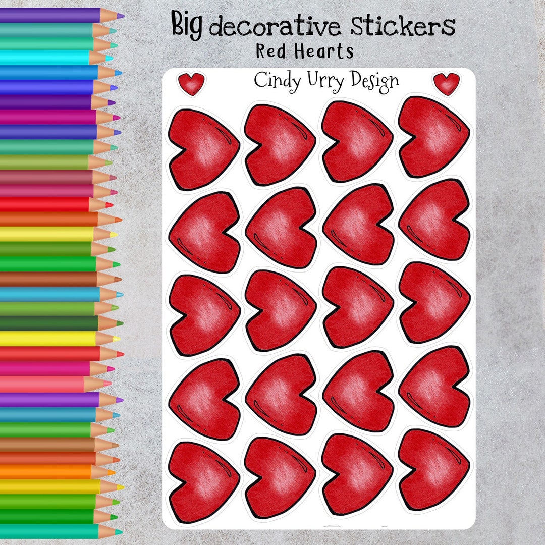 Red Hearts Decor Stickers: Hand-drawn Planner Stickers - Etsy