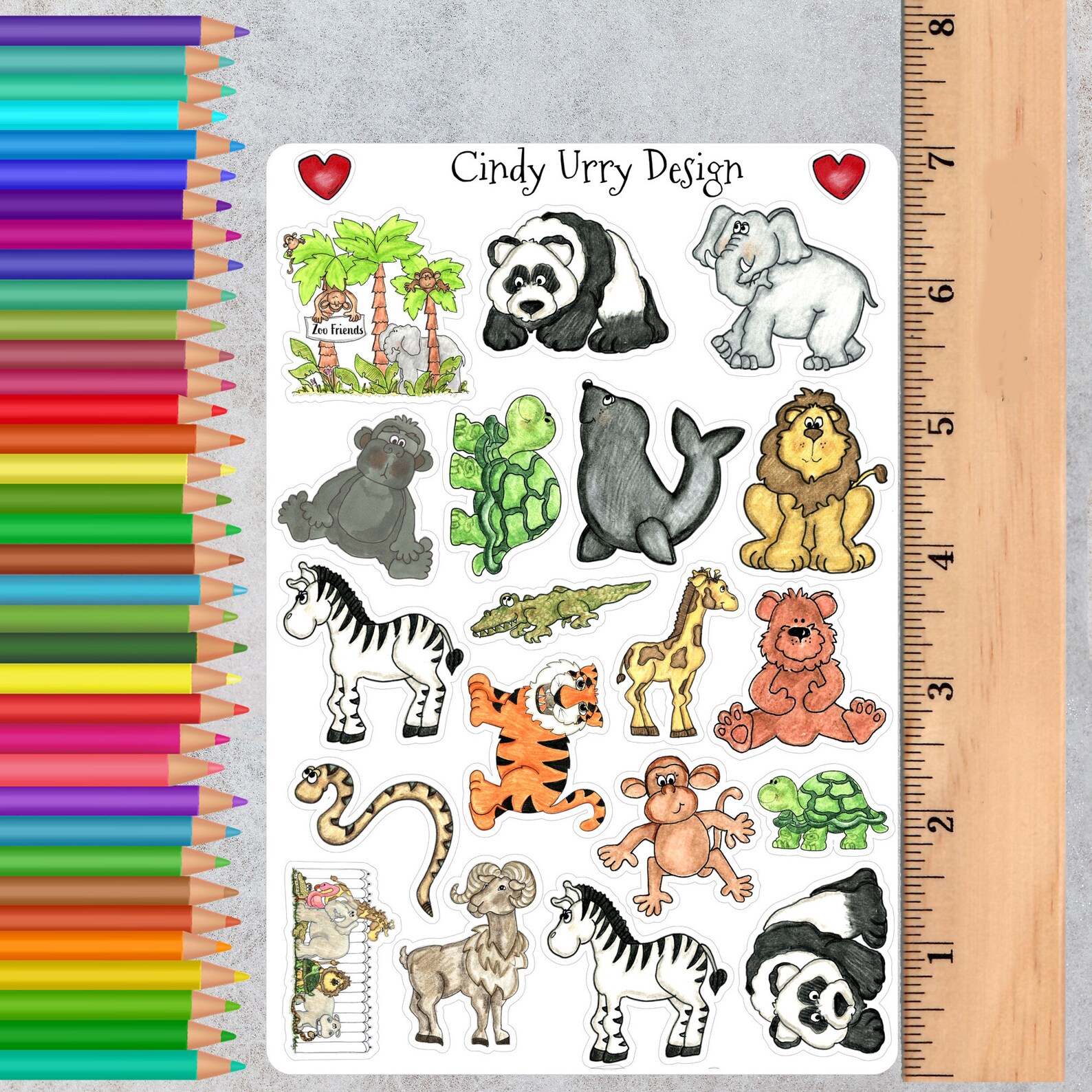 Zoo Animals Stickers: Hand Drawn Lion, Tiger, Bear - Planner Scrapbook ...