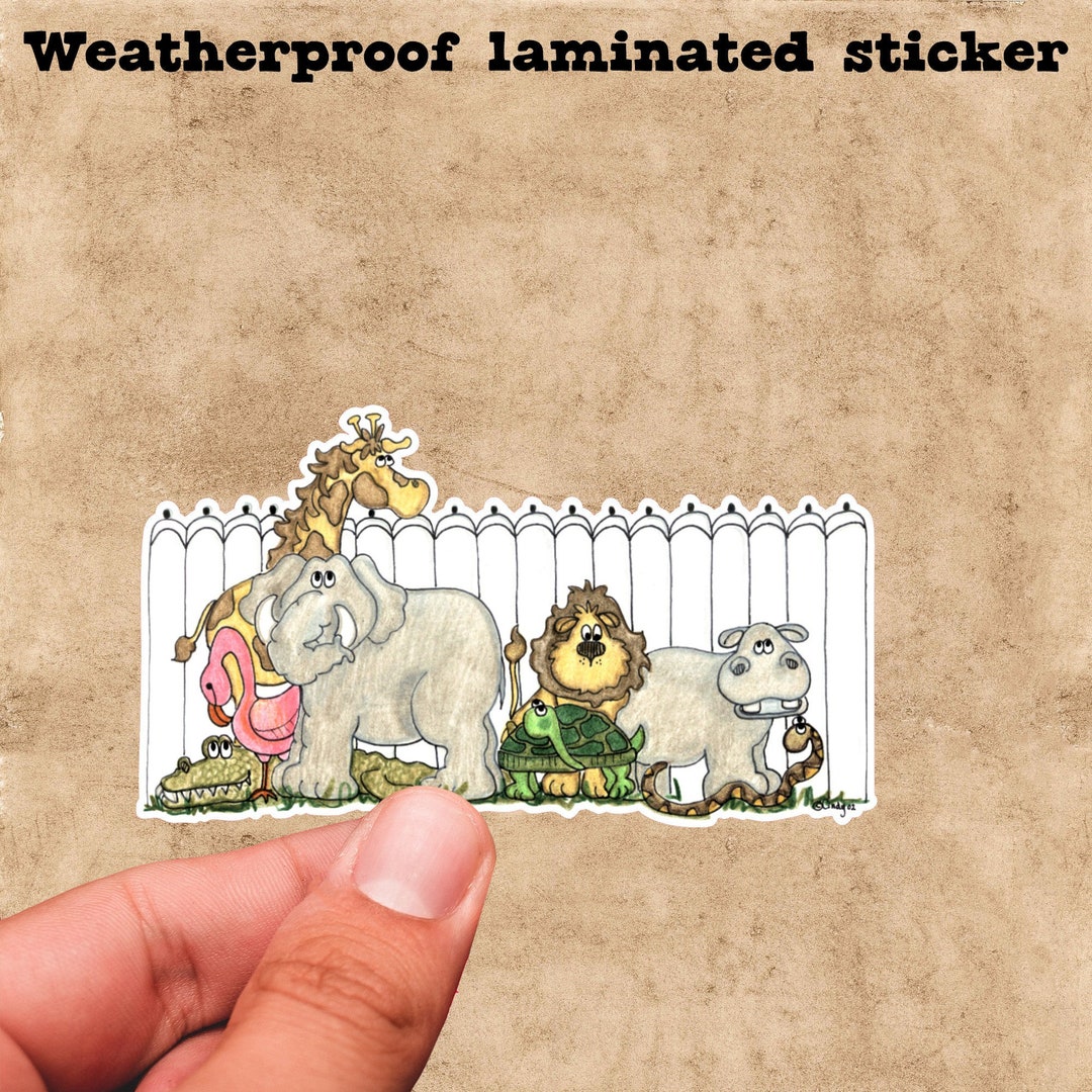Zoo Animals Laminated Sticker: Weatherproof Hand-drawn Decal - Etsy