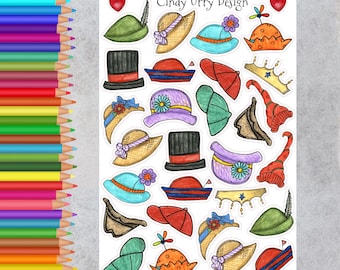 Hats Decor Bigger Stickers: Hand-Drawn Journal Planner Embellishments by Cindy Urry
