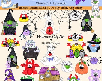 Hand-Drawn Halloween Clip Art: Witches, Ghosts, Bats (Digital Files)