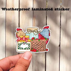 Country Time Chicken Laminated Sticker, Weatherproof Scratchproof Decal, Drink Container, Car, Laptop Decal. Farm Art by Cindy Urry.