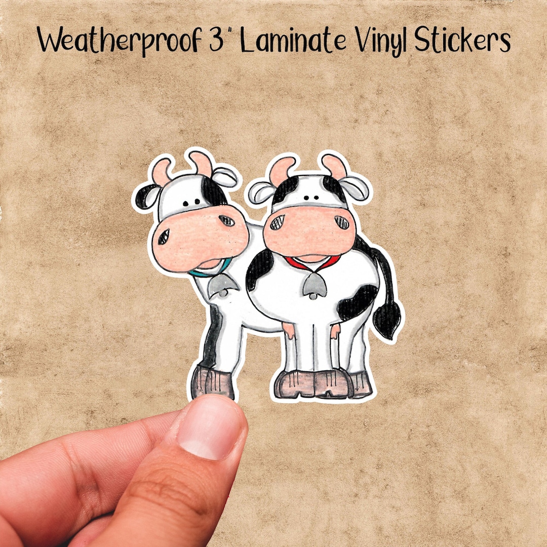 Cow Vinyl Sticker, Weatherproof Laminated Decal, Hand Drawn Art - Etsy