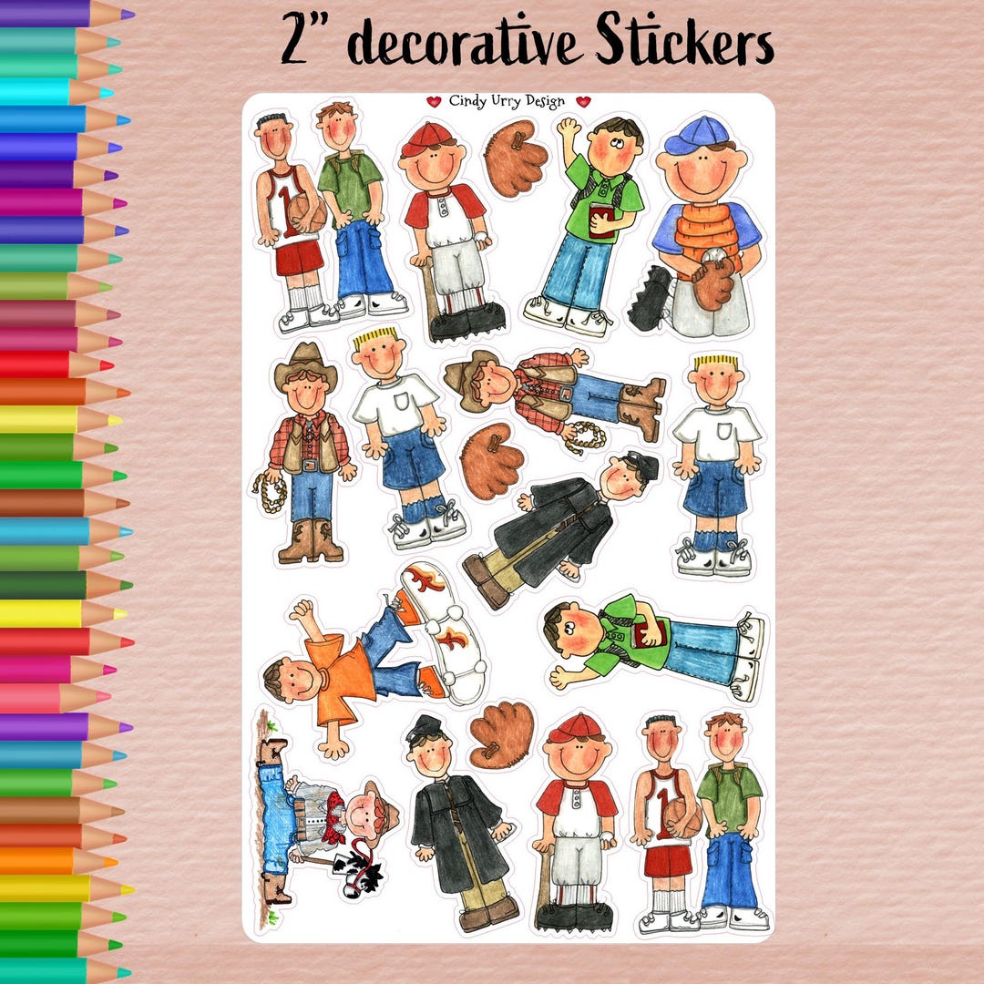 Boy Stickers: Hand-drawn Matte Stickers for Planners & Cards - Etsy