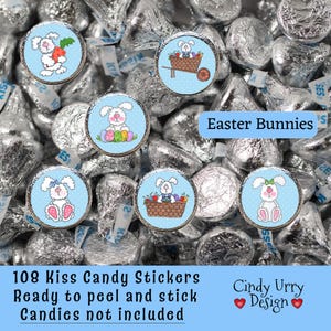 Easter Bunny Kiss Candy Stickers: 108 Party Favor Labels