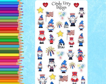Gnome July 4th Stickers: Patriotic Planner Stickers