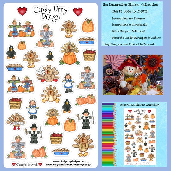 Thanksgiving Variety Stickers 1/2 Each, Seasonal Planner Stickers