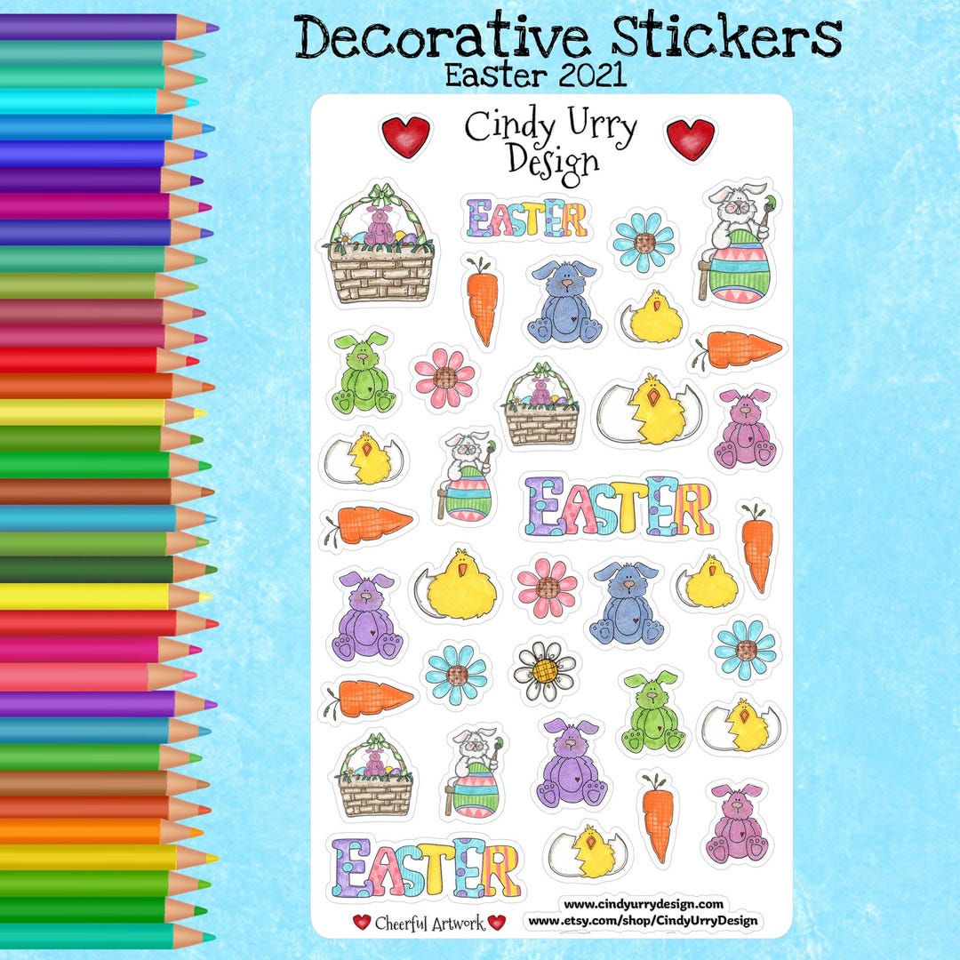 Colorful Easter Stickers: Hand-drawn Journal, Planner Stickers by Cindy ...