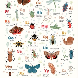 Insekten Alphabet Print, Kinderzimmer Wandkunst, Käfer Poster, Kinder Alphabet Poster