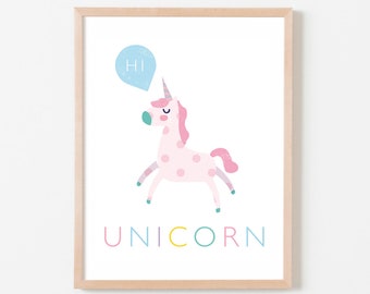 Unicorn Nursery Art, Personalised Nursery Decor, Unicorn Wall Art, Unicorn Gift, Pastel Nursery, Cute Girls Room Art, Baby Girl Gift