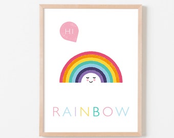 Rainbow Nursery Decor, Rainbow Wall Art, Pastel Nursery, Personalized Baby Girl Wall Prints, Cute Baby Girl Print, Scandi Girls Room Art