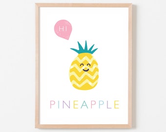 Pineapple Nursery Art, Personalised Nursery Decor, Pineapple Wall Art, Pastel Nursery, Cute Girls Room Art, Baby Girl Nursery Wall Prints