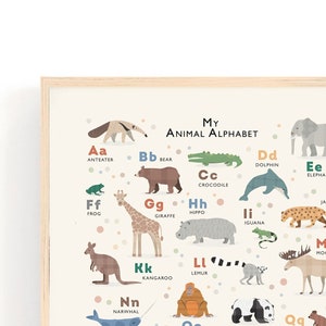 Tier Alphabet Druck für Kinder, Kinderzimmer Wandkunst, ABC Poster, Kinderzimmer Dekor