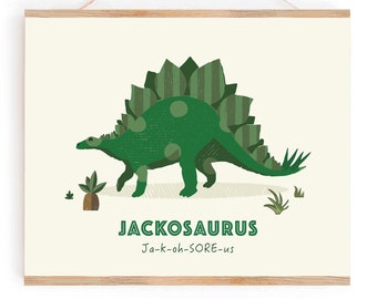 Personalised Dinosaur Nursery Name Print, Dinosaur Christmas Gift, Stegosaurus Nursery Wall Art,  Personalized Gift for Kids, Dino Decor