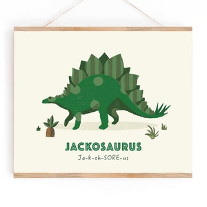 Personalised Dinosaur Nursery Name Print, Dinosaur Christmas Gift, Stegosaurus Nursery Wall Art, Personalized Gift for Kids, Dino Decor image 1