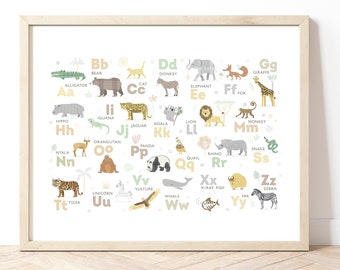 Safari Animal Alphabet, Jungle Animals Alphabet Poster, Nursery Decor Neutral, Kids Educational art, Perfect for Gifting