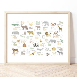 Safari Animal Alphabet, Jungle Animals Alphabet Poster, Nursery Decor Neutral, Kids Educational art, Perfect for Gifting