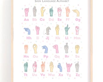 ASL Alphabet Chart: Pastel Sign Language ABC Poster (Digital Download)