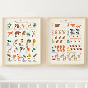 Woodland Alphabet Print Set, Forest ABC and Numbers Nursery Art Set, A Great Gift for Nature Lovers, Can Be Personalised