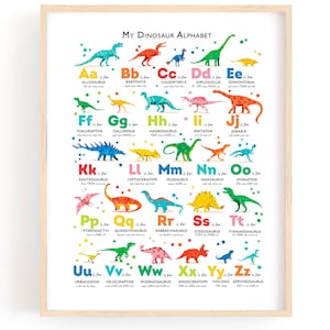 Buntes Dinosaurier Alphabet Poster für Kinder, lehrreiche Kinderzimmer Wandkunst, Arten von Dinosauriern A-Z, ideales Geschenk für Dino-Liebhaber & Geburtstage