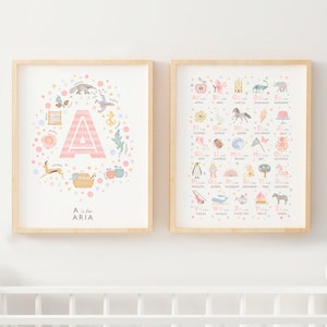 Mädchenzimmer Dekor 2er-Set, Mädchenzimmer Dekor, Alphabet Print und Name Print, Mädchenzimmer Dekor 2er-Set