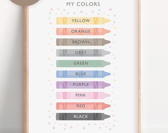 Crayon Colors Printable: Pastel Nursery, Homeschool Decor (Digital Download)