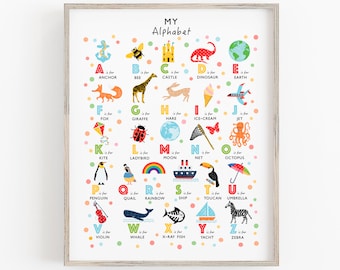 Alphabet Poster, Alphabet Print, Nursery Decor, ABC Print, Nursery Wall Art, Kids Wall Art, New Baby Gift, Can Be Personalised