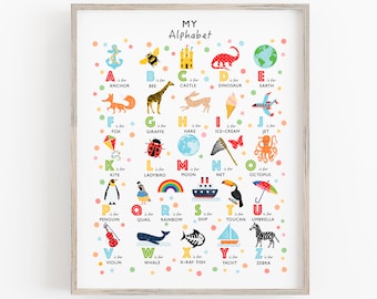 Alphabet Poster, Alphabet Druck, Kinderzimmer Dekor, ABC Druck, Kinderzimmer Wandkunst, Kinder Wandkunst, neues Baby Geschenk, kann personalisiert werden