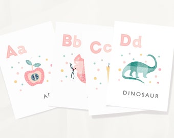 Printable Pink Alphabet Flashcards | Cute ABC Learning Cards for Girls | Nursery Decor for Girls | Digital Download"
