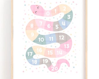 Number Snake Pastel Print: 0-20 Counting Chart (Digital Download)
