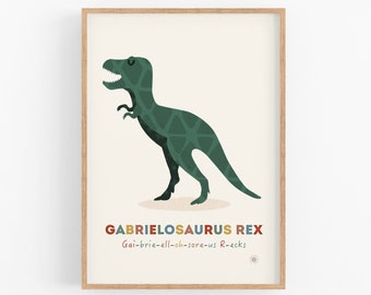Personalized T-Rex Nursery Art Print, Dinosaur Gift for Kids, Dinosaurs Print, Nursery Name Sign, Custom gift, Christmas Gift Idea