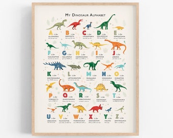 Dinosaur Print, Nursery Decor, Dinosaur Alphabet Poster, Perfect Gift for Dinosaur Lovers, Can Be Personalised