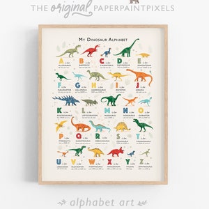Dinosaur Alphabet Poster, Educational ABC Print, Nursery Wall Art, Kids Room Decor, Baby Boy Gift