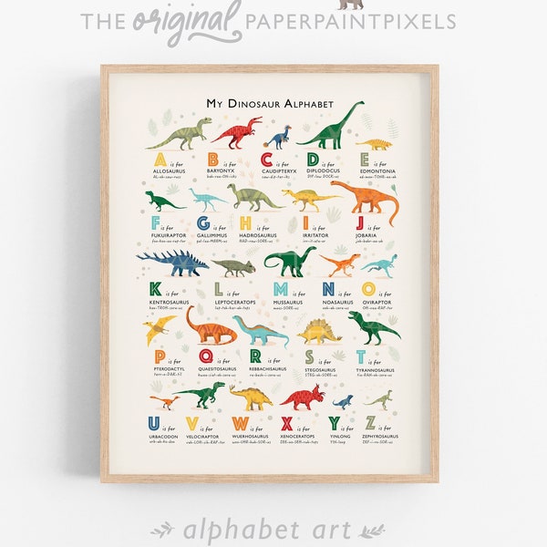 Dinosaur Print, Nursery Decor, Dinosaur Alphabet Poster, Perfect Gift for Dinosaur Lovers, Can Be Personalised