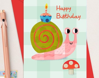 Snail Birthday Card: Garden Bug Illustration, Kids Animal Greeting Card