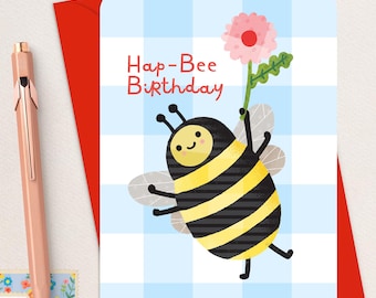 Hap-Bee Birthday Card: Kids Garden Bug Greeting Card