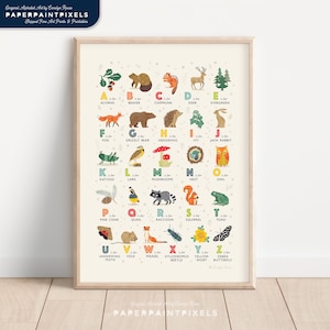 Woodland Alphabet Print, Forest ABC Poster, Nature Wall Art Printable, Woodland Nursery Decor, Woodland Print for Nursery, Digital Download