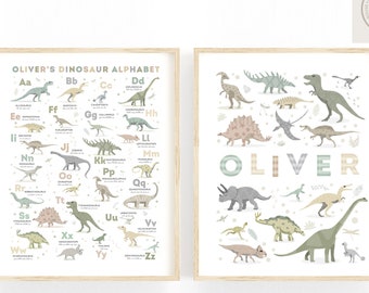 Personalised Dinosaur Print Set, Dinosaur Decor, Dinosaur Nursery Art, T Rex Print, Boys Room Decor, Girls Decor, Dinosaur Wall Art