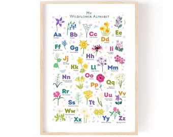 Personalised Wildflower Alphabet Print, Baby Girl Nursery Decor, Floral ABC, Perfect 1st Birthday or Christening Gift, Pastel Nursery Art
