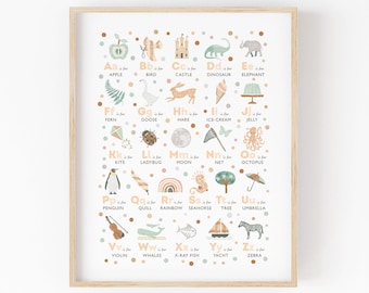 Boho Alphabet Nursery Print, Earth Tone Decor for Baby Boy Nursery